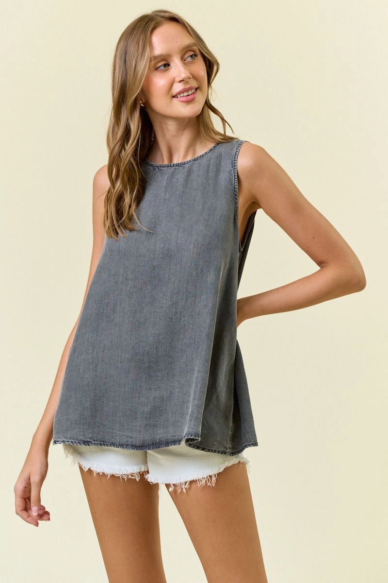 Black Sleeveless Denim Top