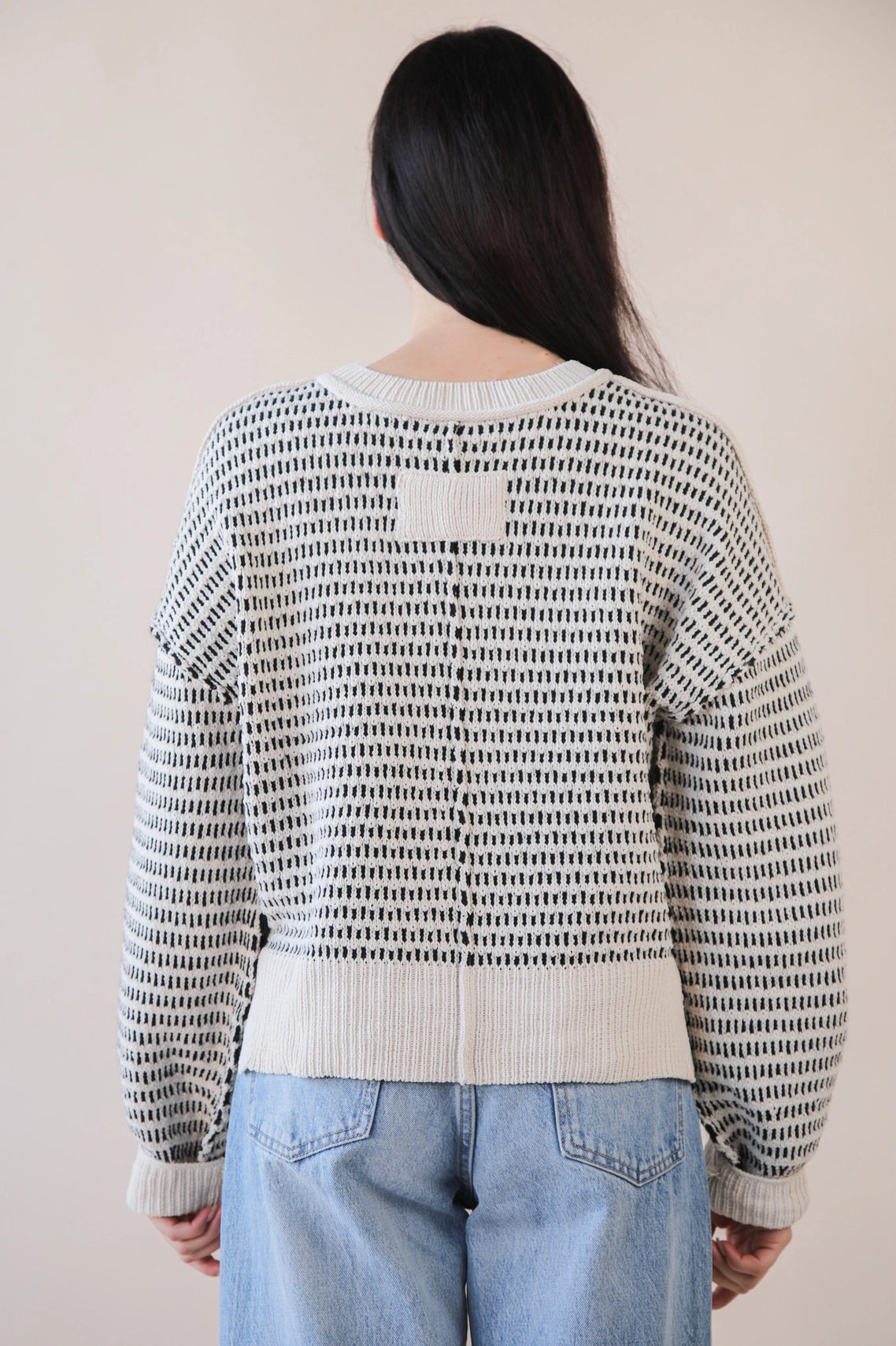 Two Tone Textured Knit Sweater - Black