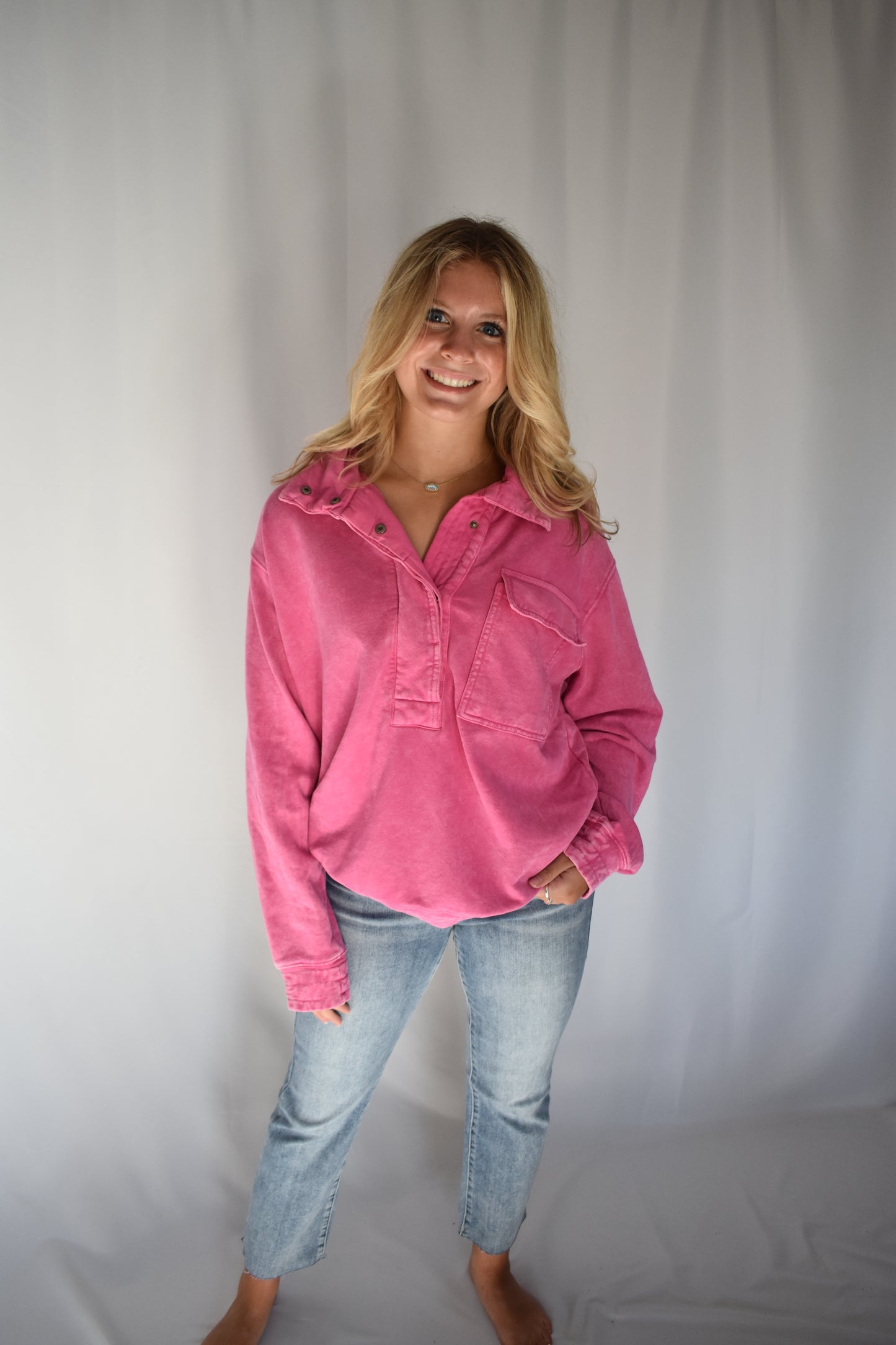 French Terry Washed Sweatshirt- Pink