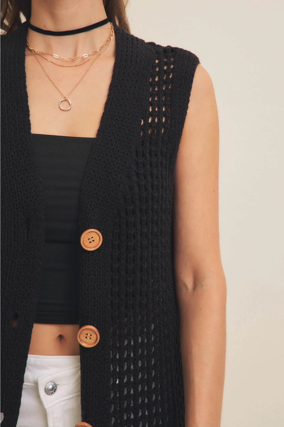 Button-Down Open Knit Midi Cardigan