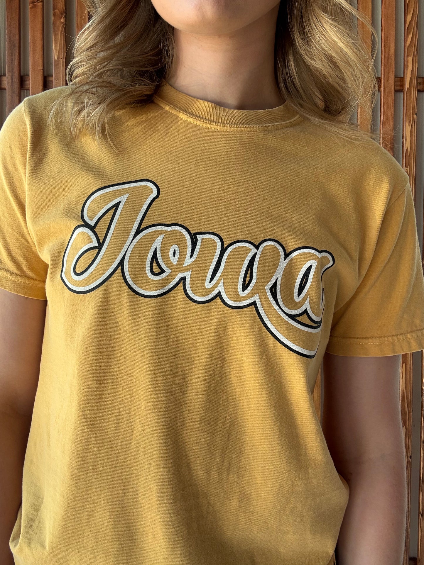 Double Layer Vintage Iowa T-Shirt: Gold
