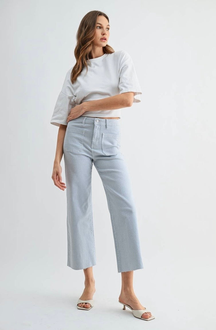Aqua: HR Wide Leg Crop Raw Hem