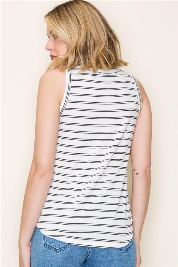 Sleeveless Hacci Black Striped Top