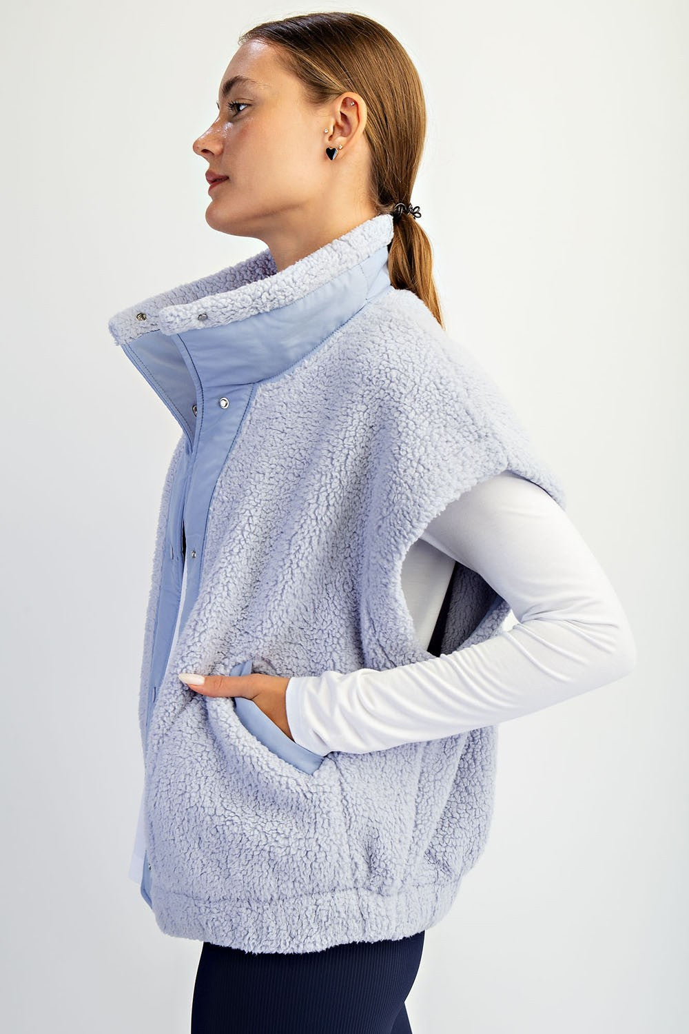 Oversized Micro Sherpa Vest - Lavender Blue