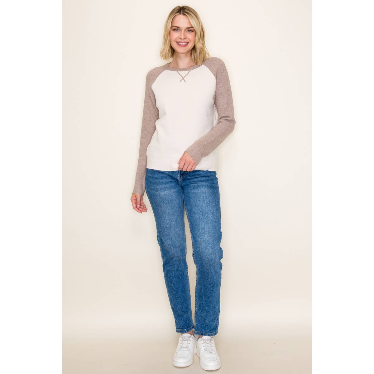 Waffle Textured Pullover Sweater - Mocha