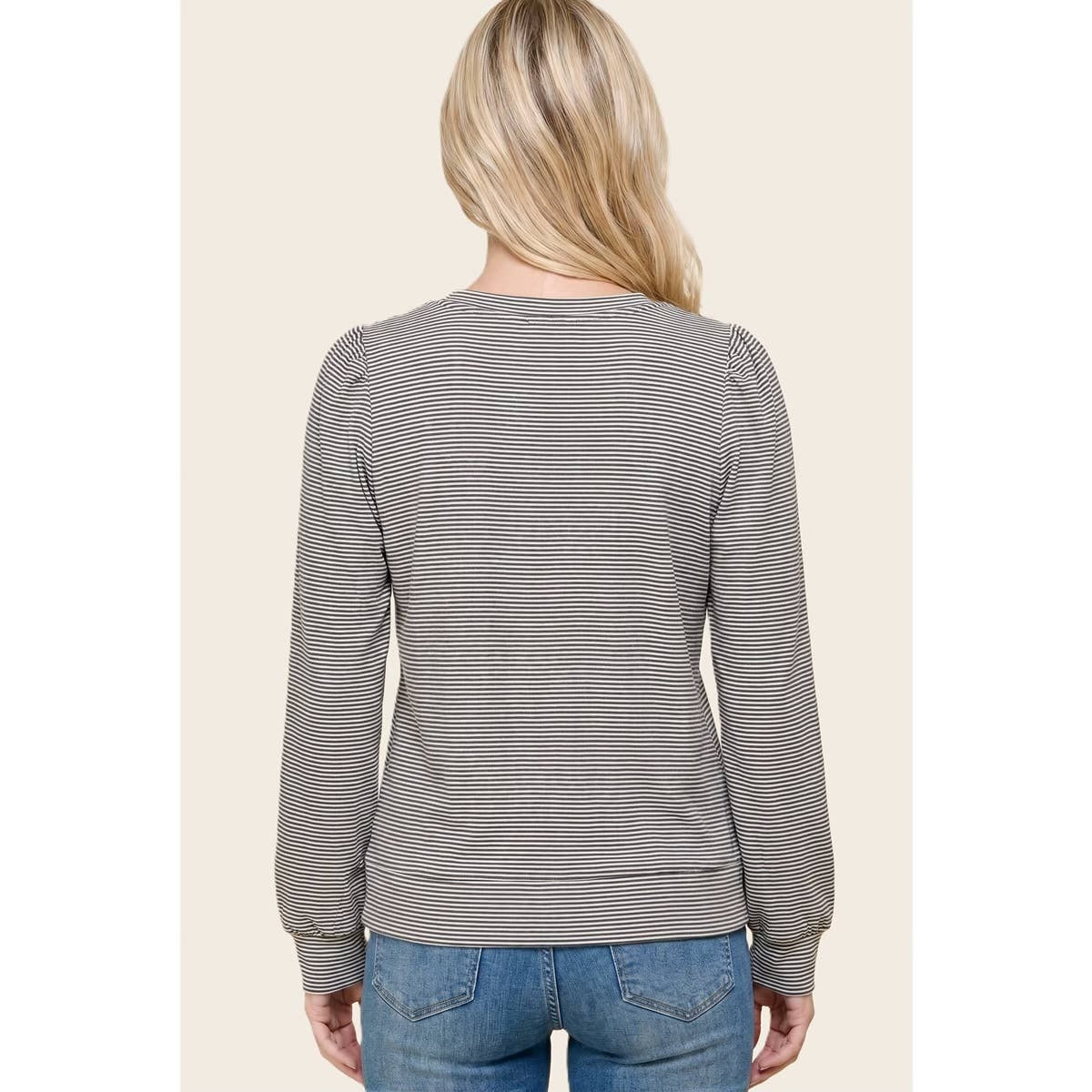 Micro Brushed Puff Sleeve Top: Grey