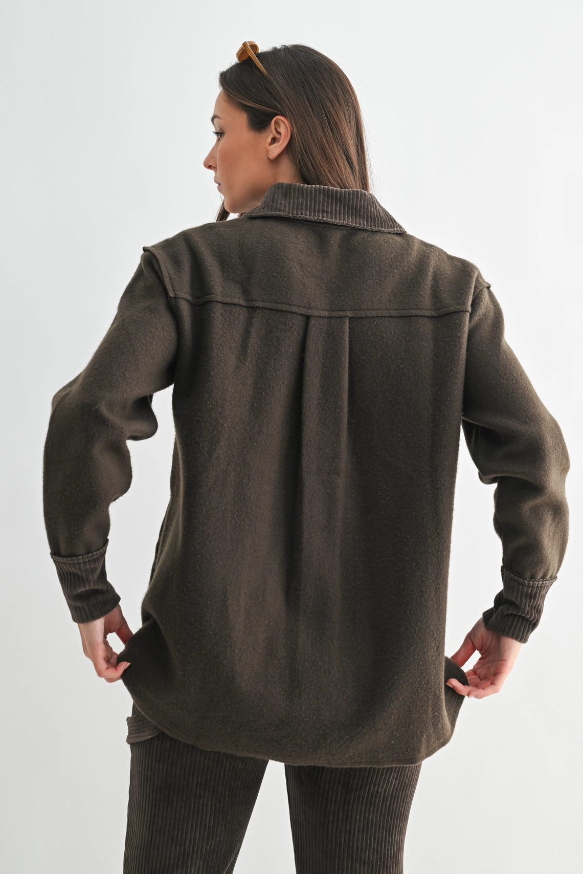 Terrainmix Corduroy & Fleece Shacket - Dark Olive