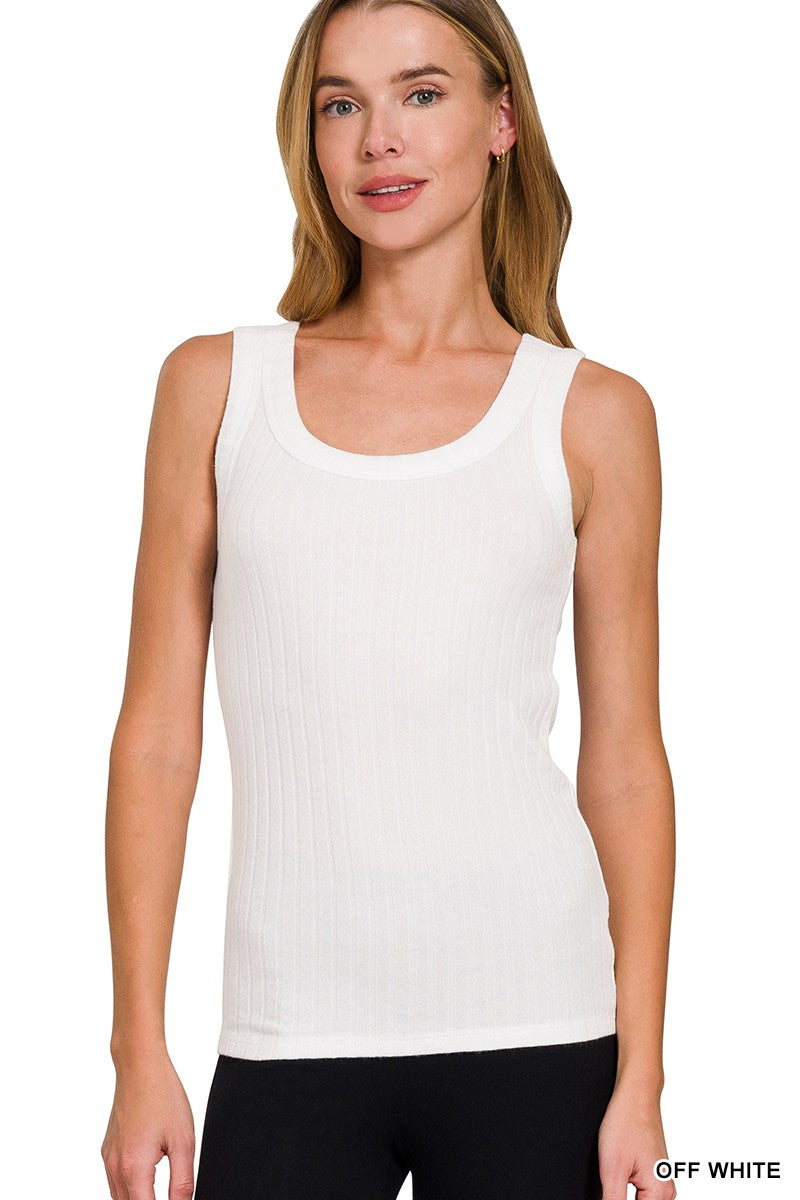 Melange Rib Tank Top - Off White