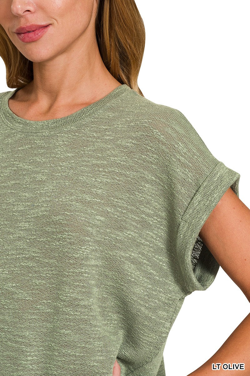 Hacci Slub Rolled Up Sleeve Tee - Light Olive