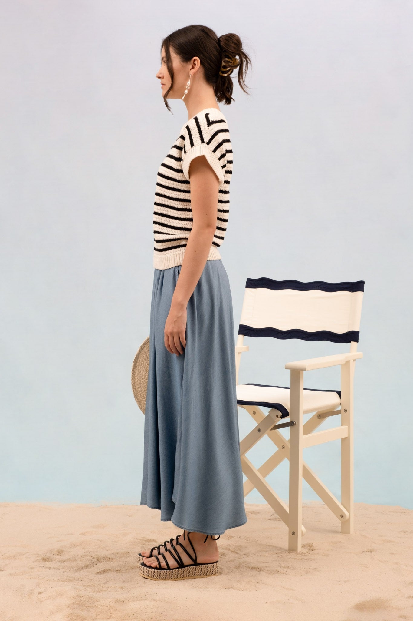 Stripe Crew Neck Short Sleeve Knit Pullover