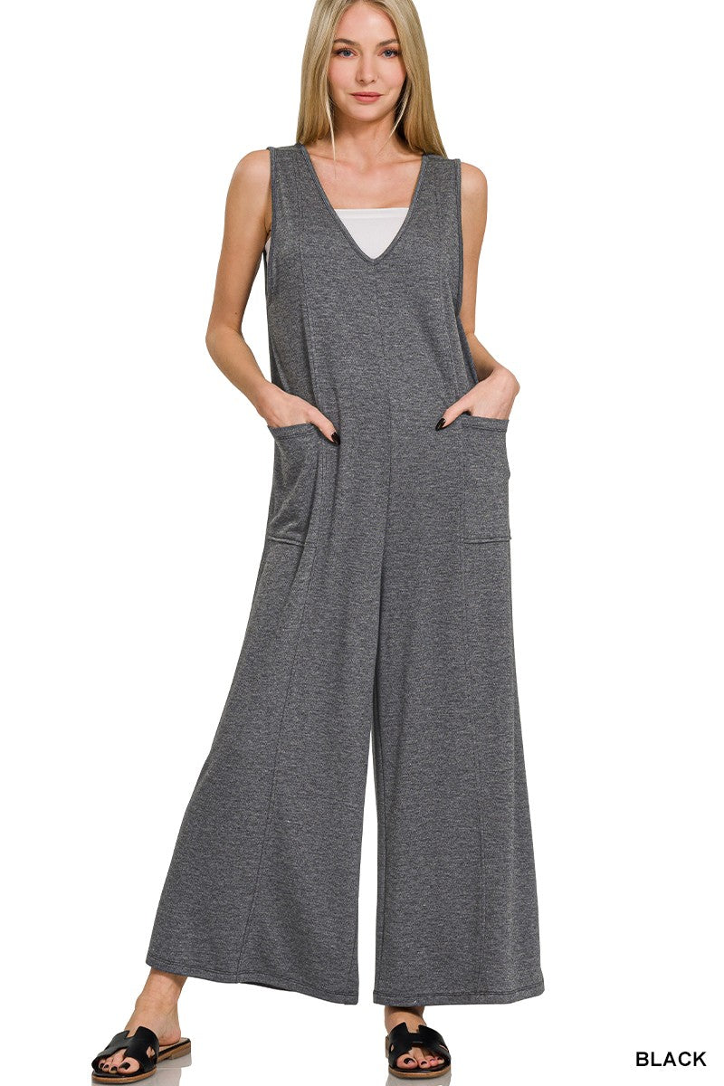 French Terry Deep V Neck Jumpsuit