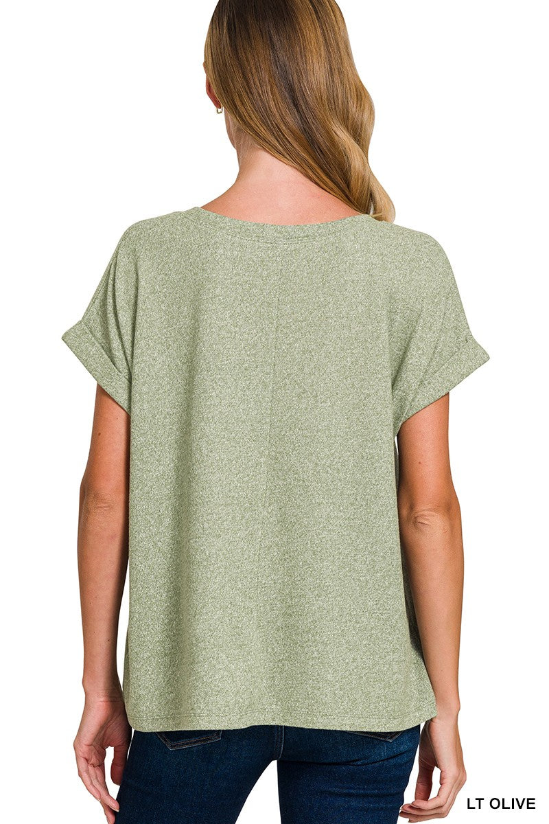 Soft Melange Hacci V-neck Tee - Light Olive