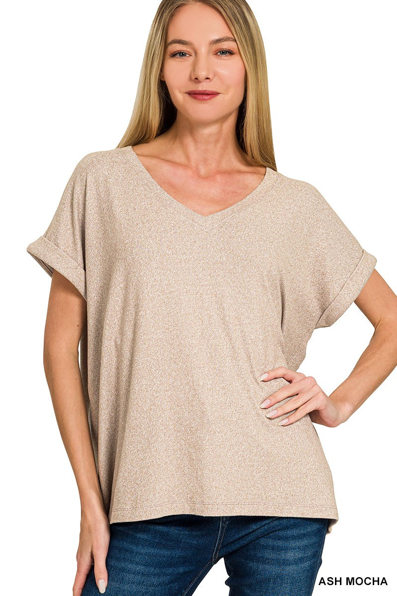 Soft Melange Hacci V-Neck Tee - Ash Mocha