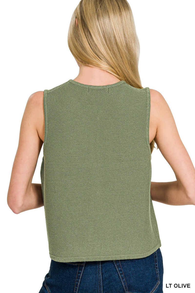 Tie Front Sweater Vest - Light Olive