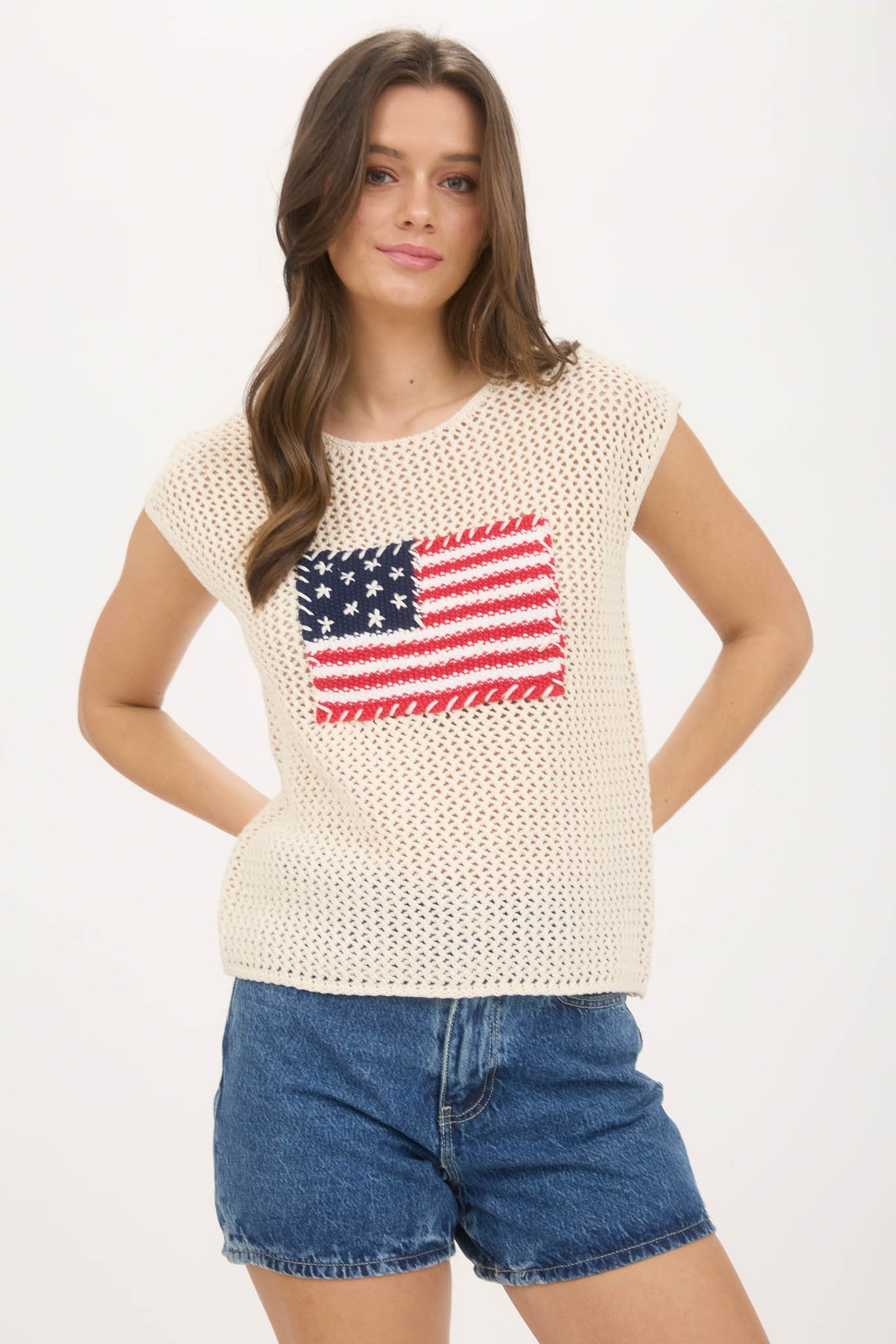 American Flag Crochet Knit Sweater Top