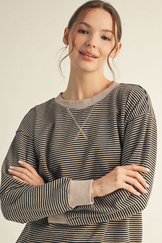 Black V-Notched Stripe Long Sleeve