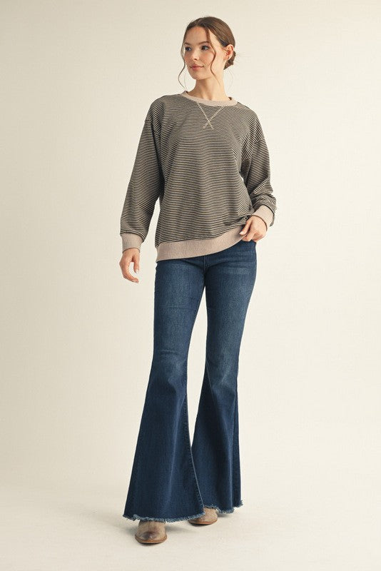 Black V-Notched Stripe Long Sleeve