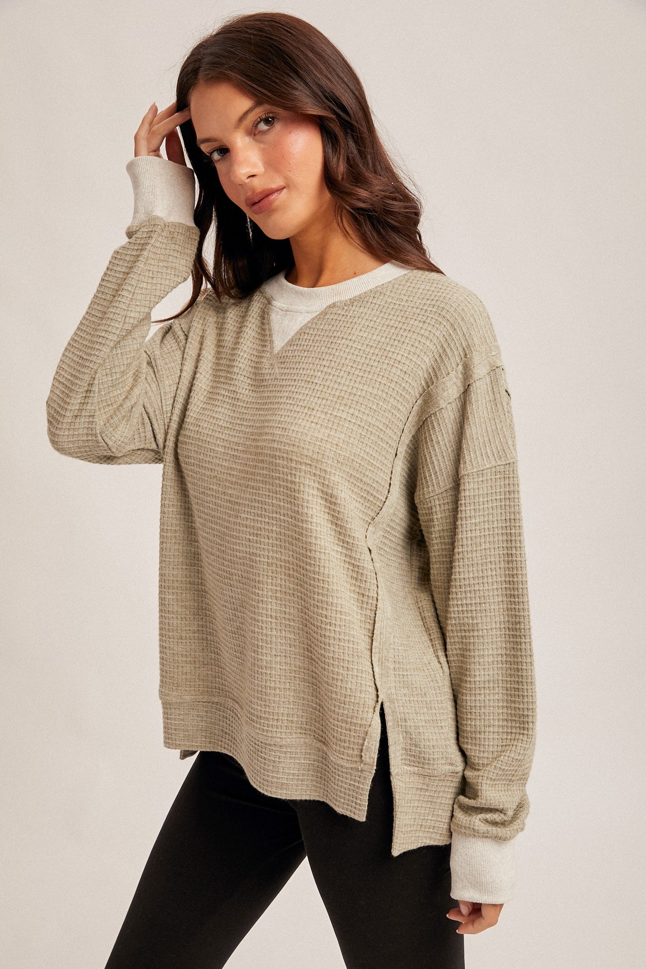 Brush Thermal Crew Neck Oversized Pullover - Olive