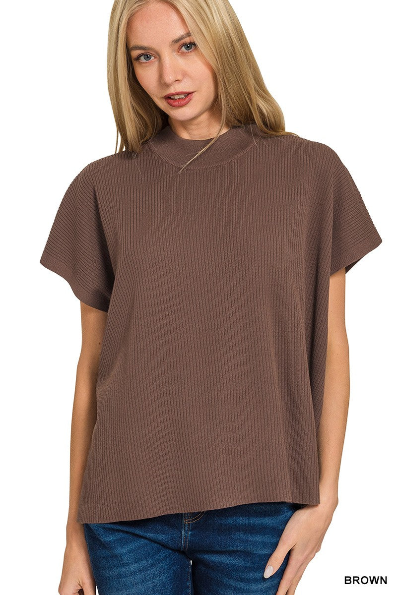 Mock Neck Short Sleeve Boxy Sweater
