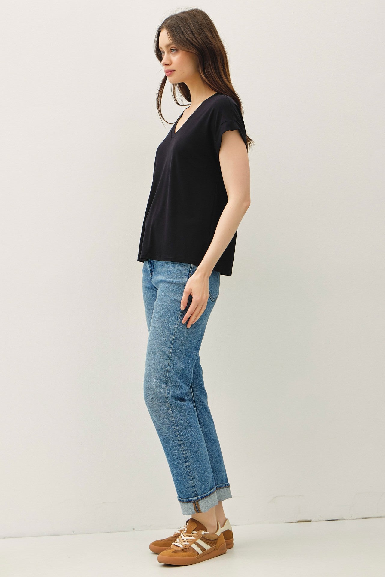 Bamboo/Modal Dolman Cap Sleeve Tee - Black