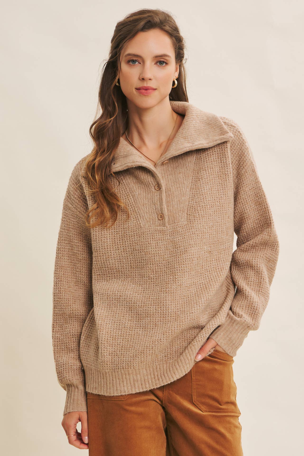 Essential Wool Waffle Knit Pullover - Toffee