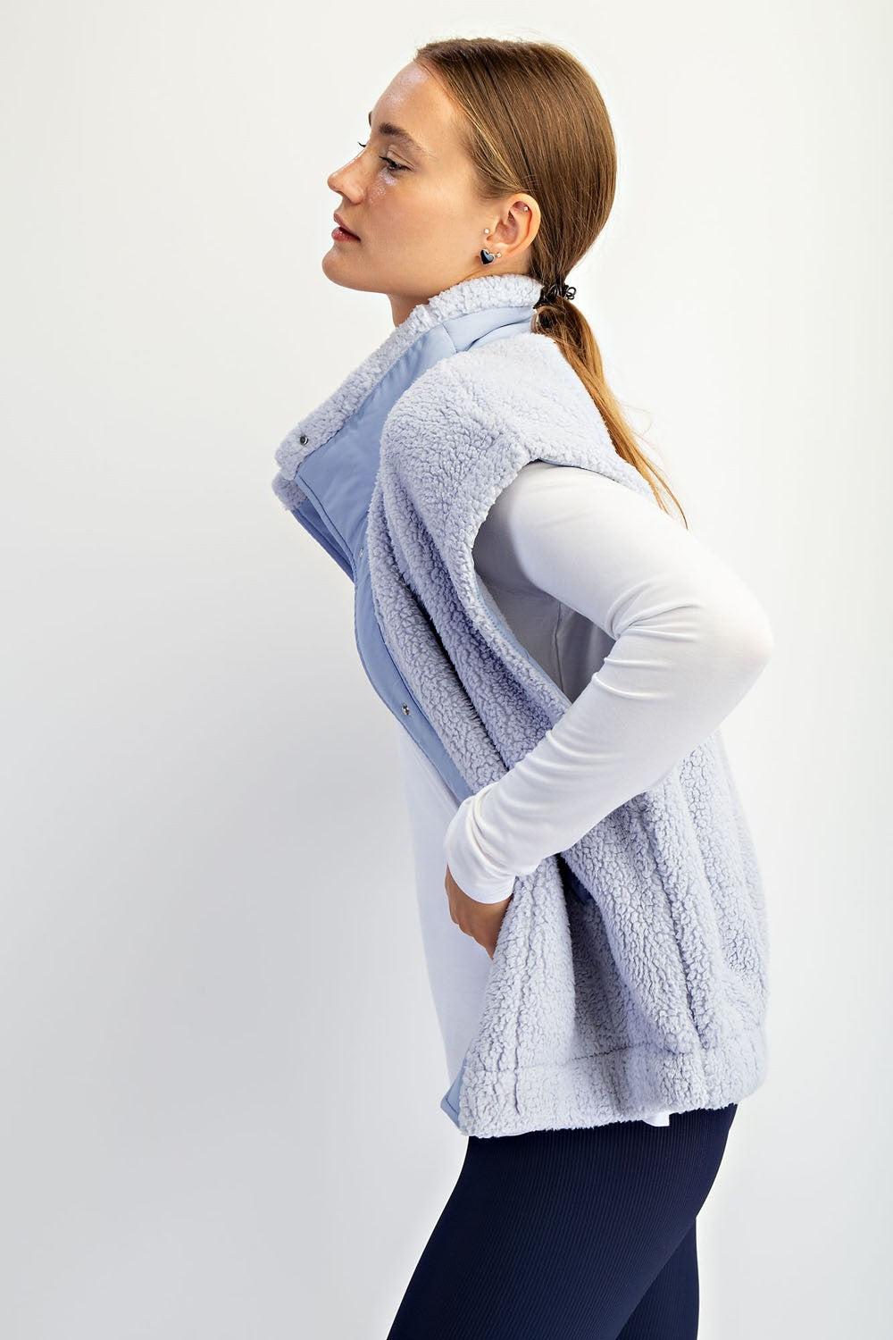 Oversized Micro Sherpa Vest - Lavender Blue