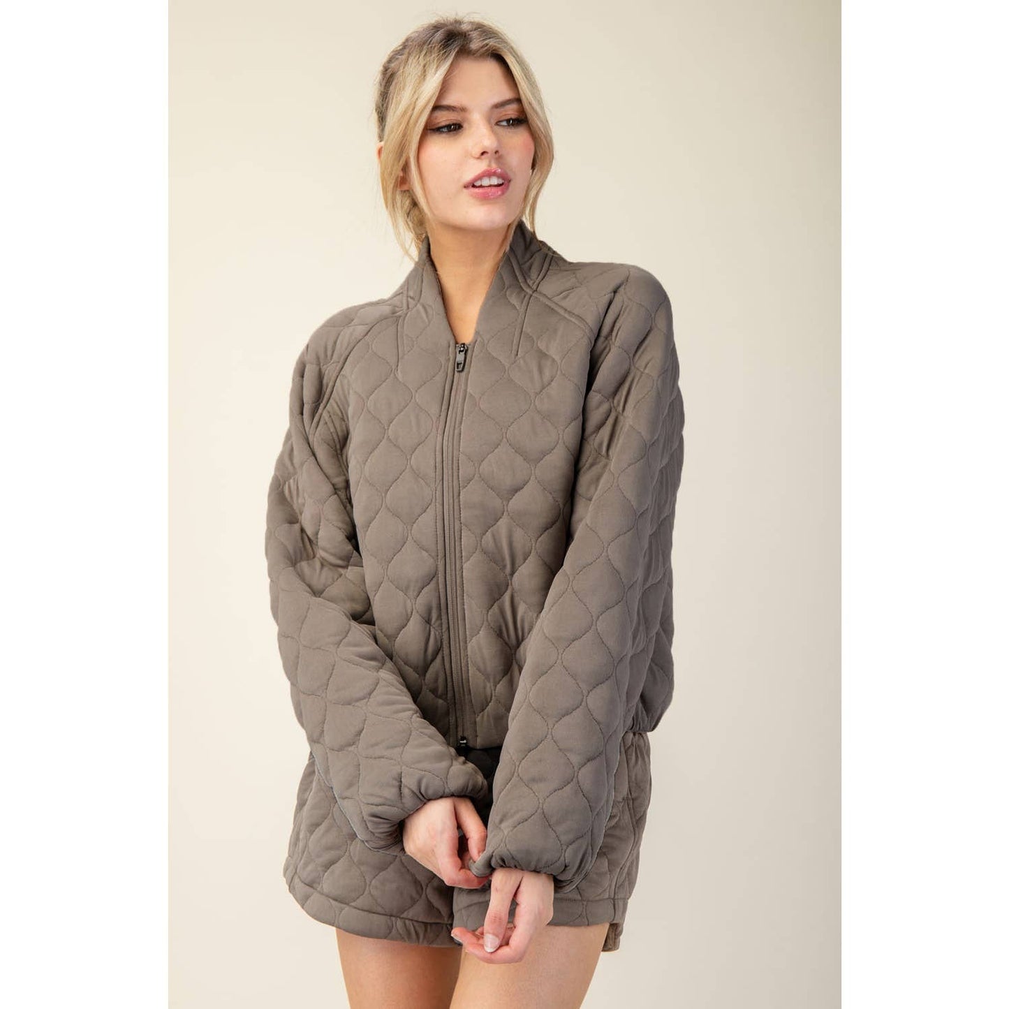 Quilted Elegance Bomber Jacket