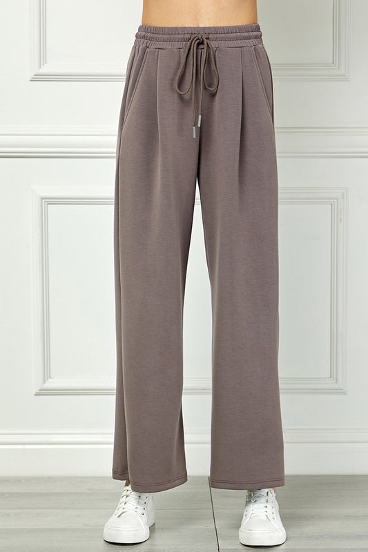 Wide-leg Pants With Drawstring Waist - Mocha