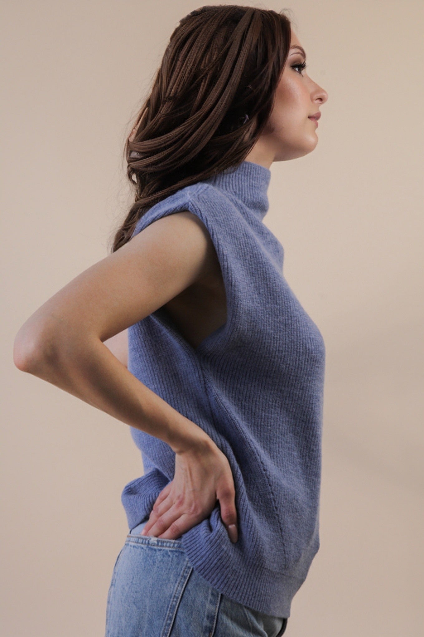 Soft Knit Sweater Vest Top - Slate Blue