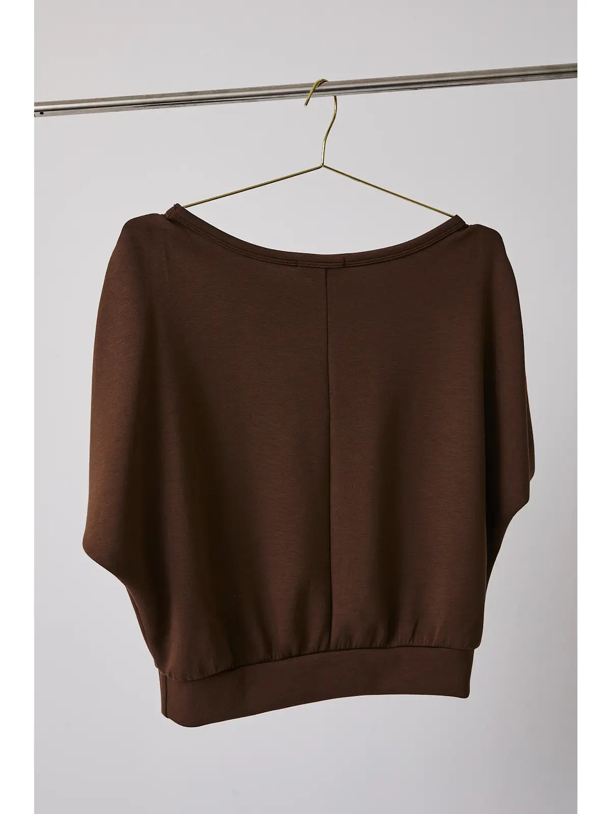 Boatneck Shirring Half Sleeve Crop Top - Brown