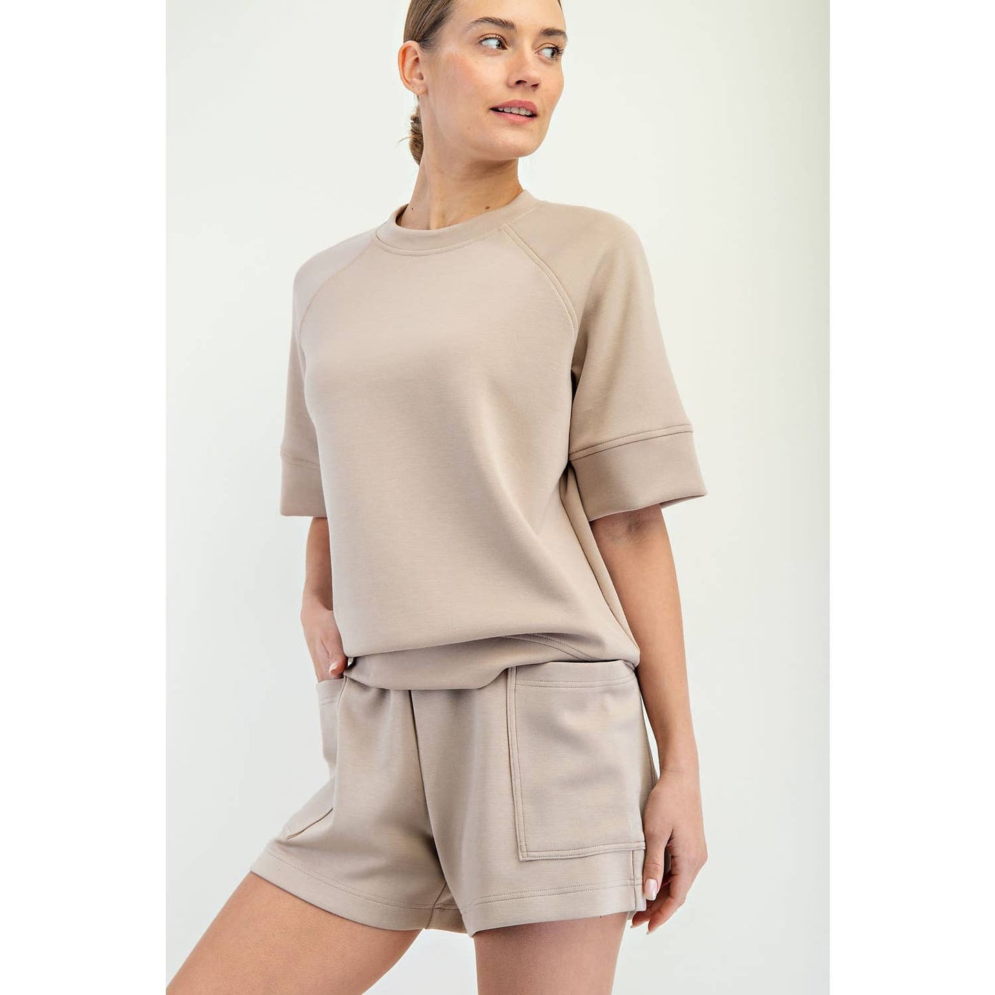 Modal Scuba Luxe Oversized Sleeve Top - Taupe