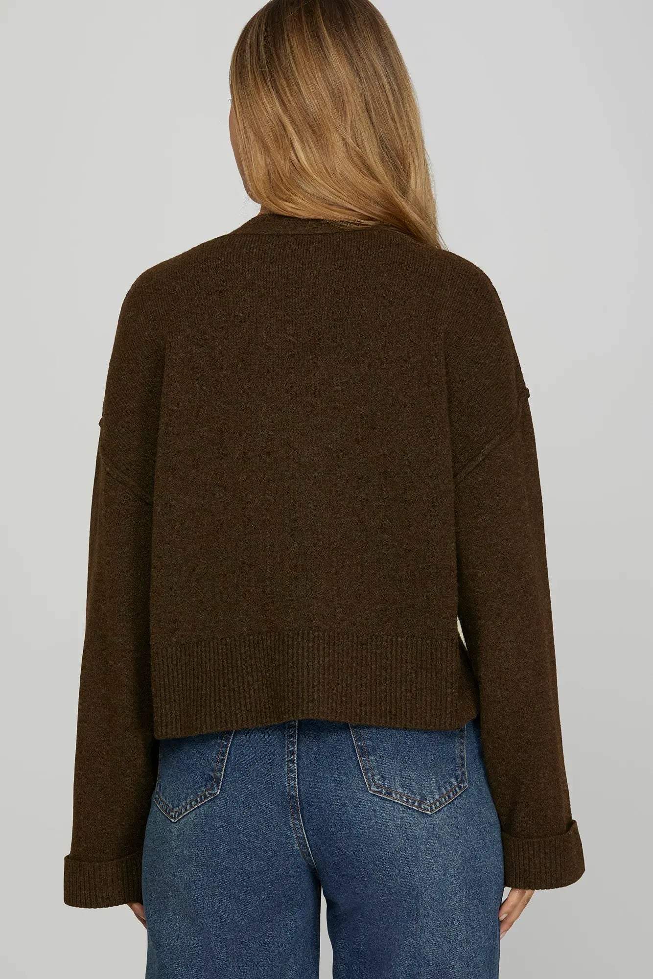 Brown Chunky Gold Button Knit Cardigan