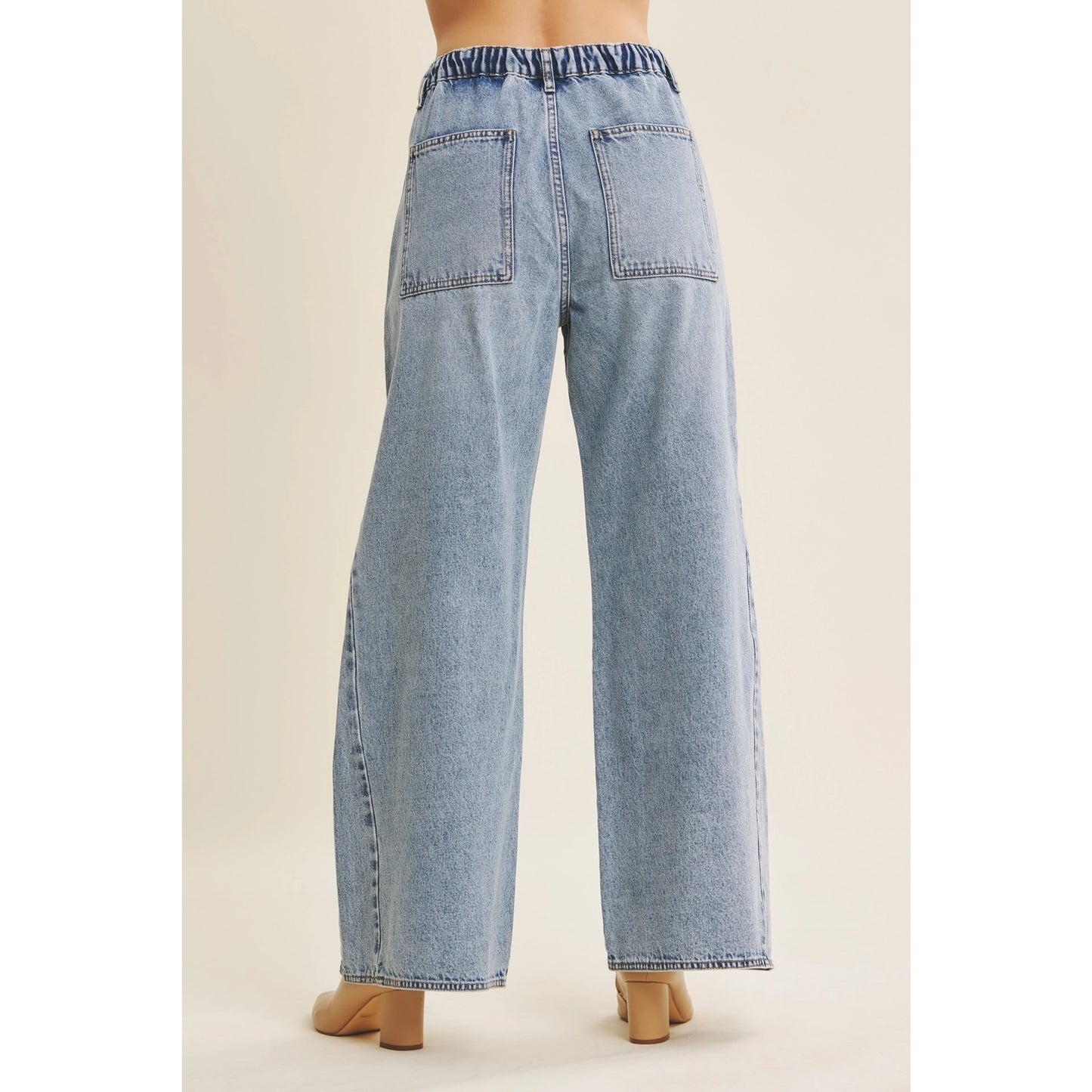 Denim Washed Oversized Wide-Leg Jeans