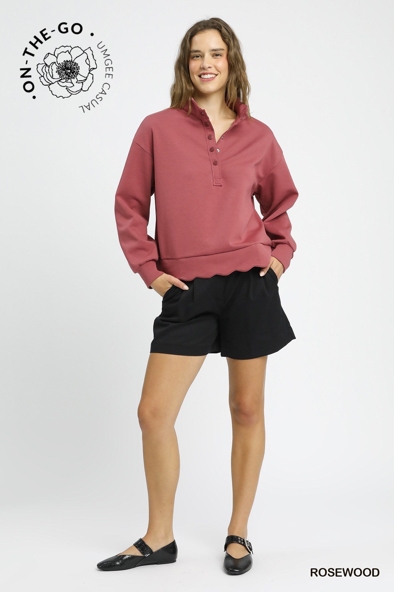 Luxeknit Scallop Hem Snap Pullover - Rosewood