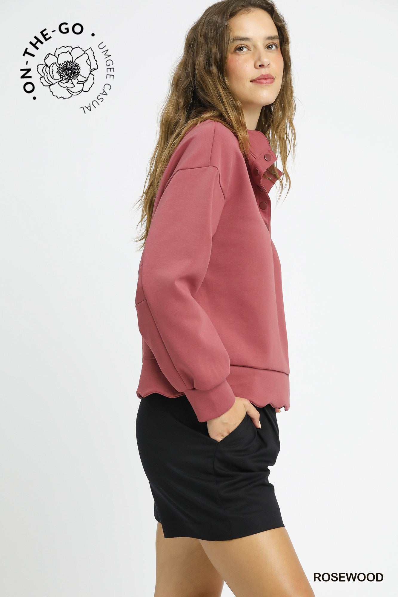 Luxeknit Scallop Hem Snap Pullover - Rosewood