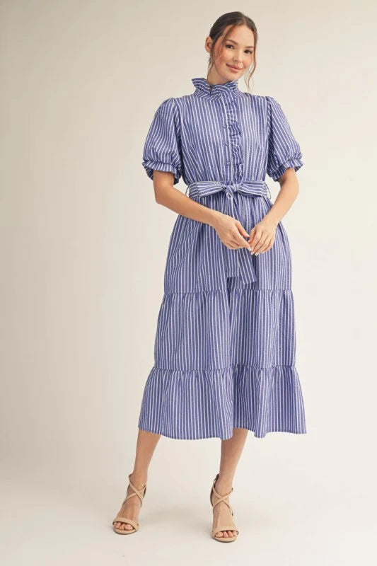 Striped Midi Dress - Blue