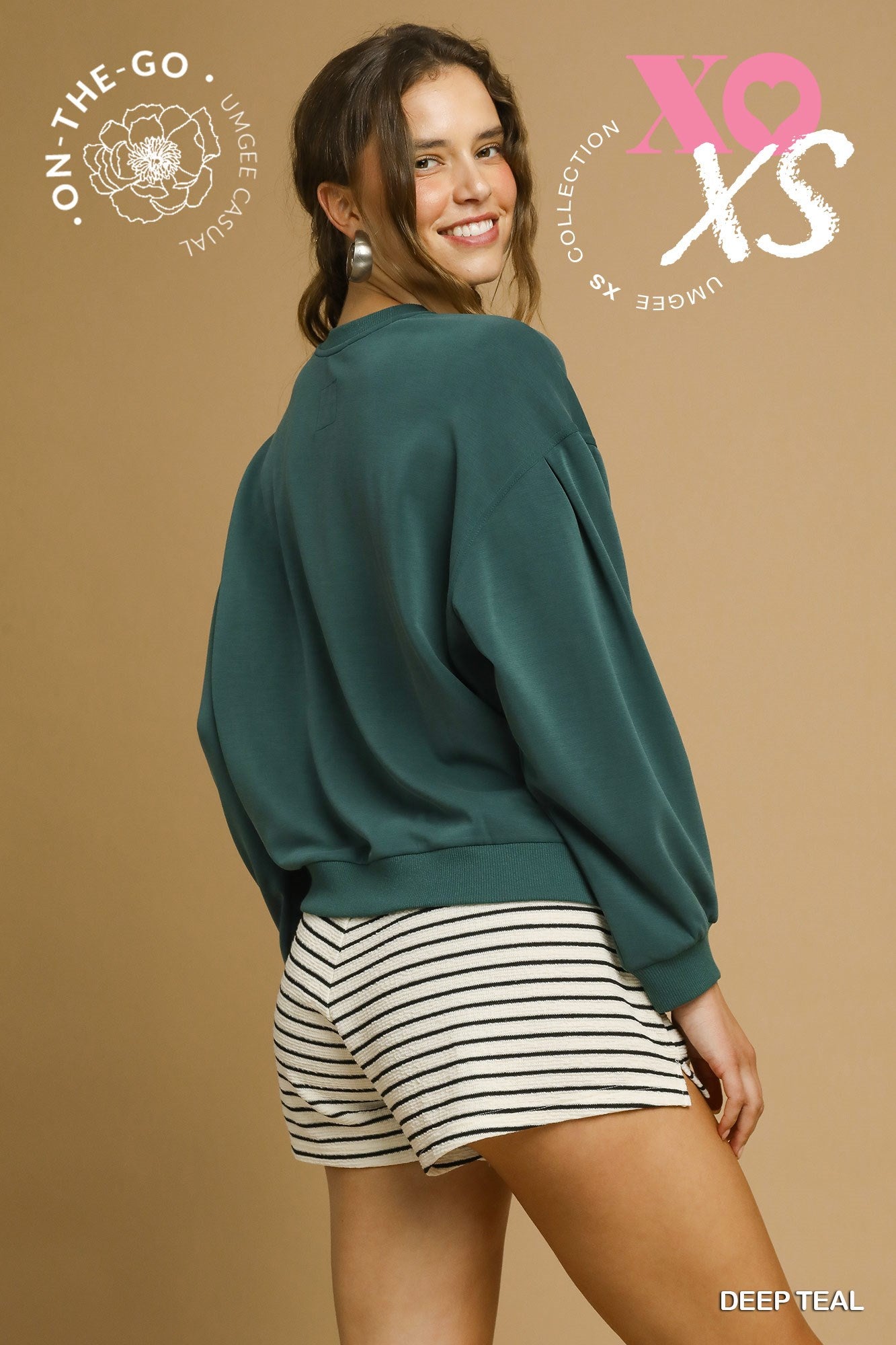 Cupro Long Sleeve Crew Neck Top - Deep Teal