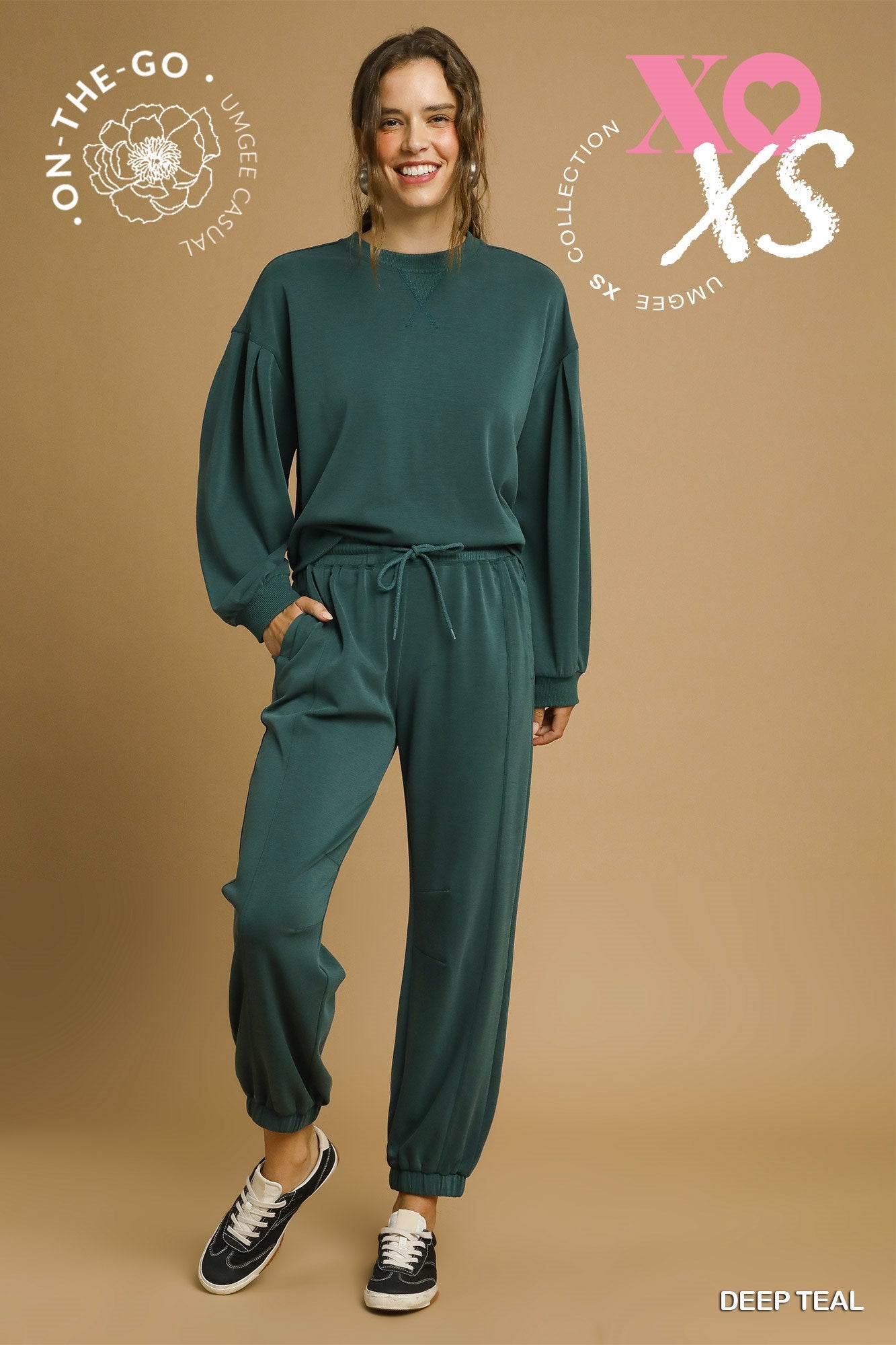 Cupro Long Sleeve Crew Neck Top - Deep Teal