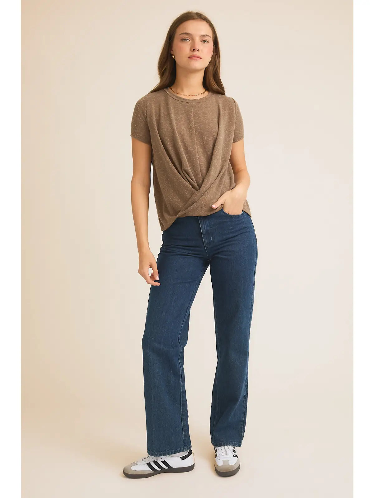 Front Twist Short Sleeve Top - Mocha