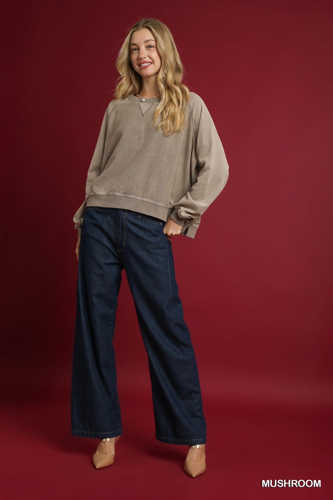 Mineral Wash French Terry Sweatshirt - Mushroom