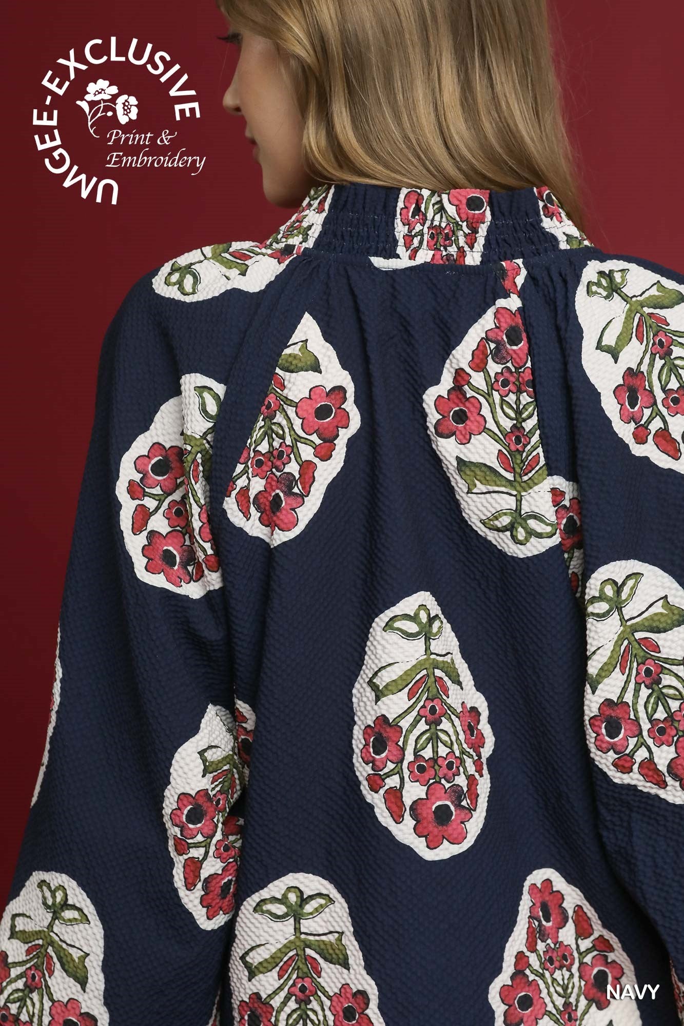 Navy Boho Floral Print Tunic Top