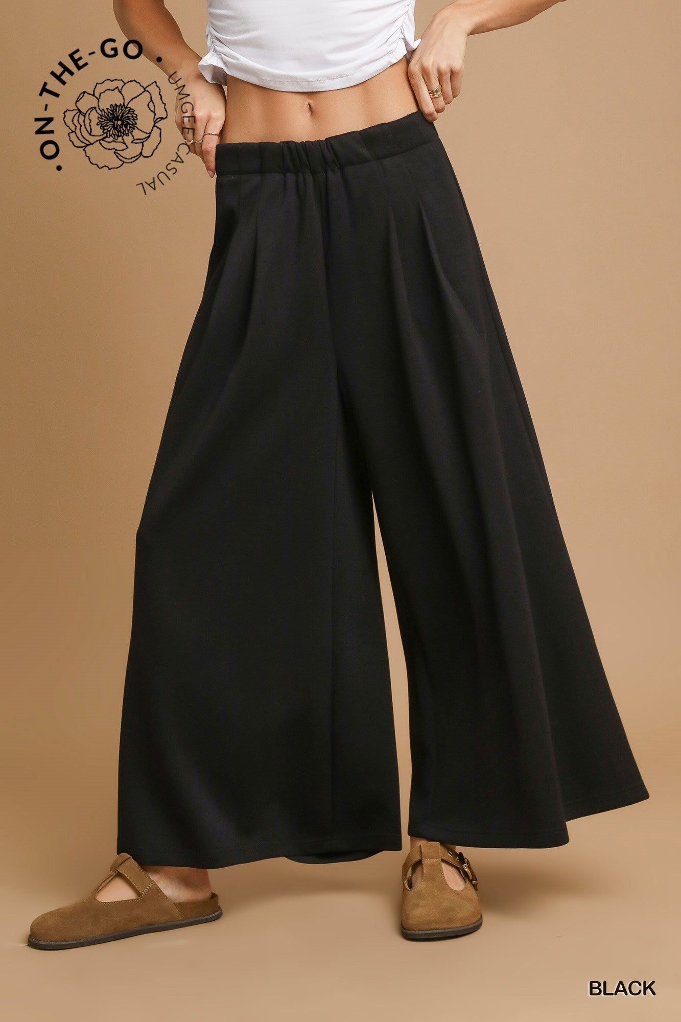Wide Leg Lounge Pants with Pockets - Black
