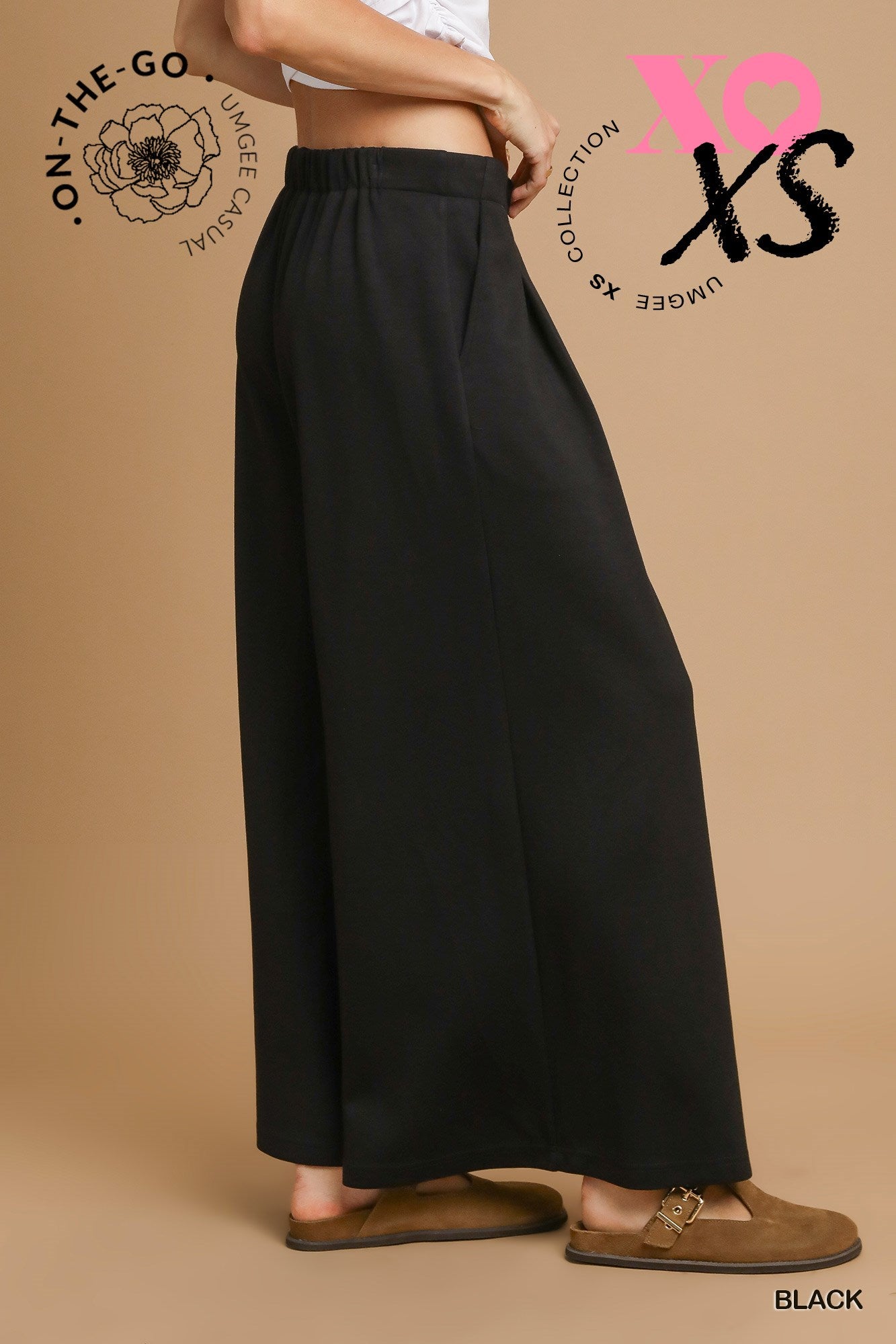 Wide Leg Lounge Pants with Pockets - Black