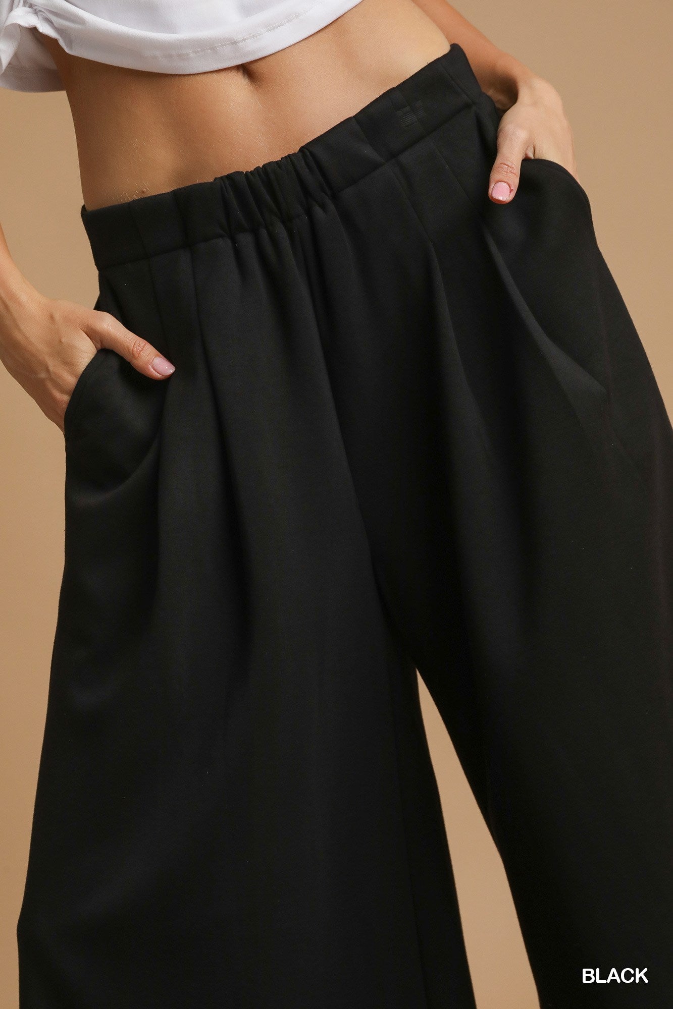Wide Leg Lounge Pants with Pockets - Black