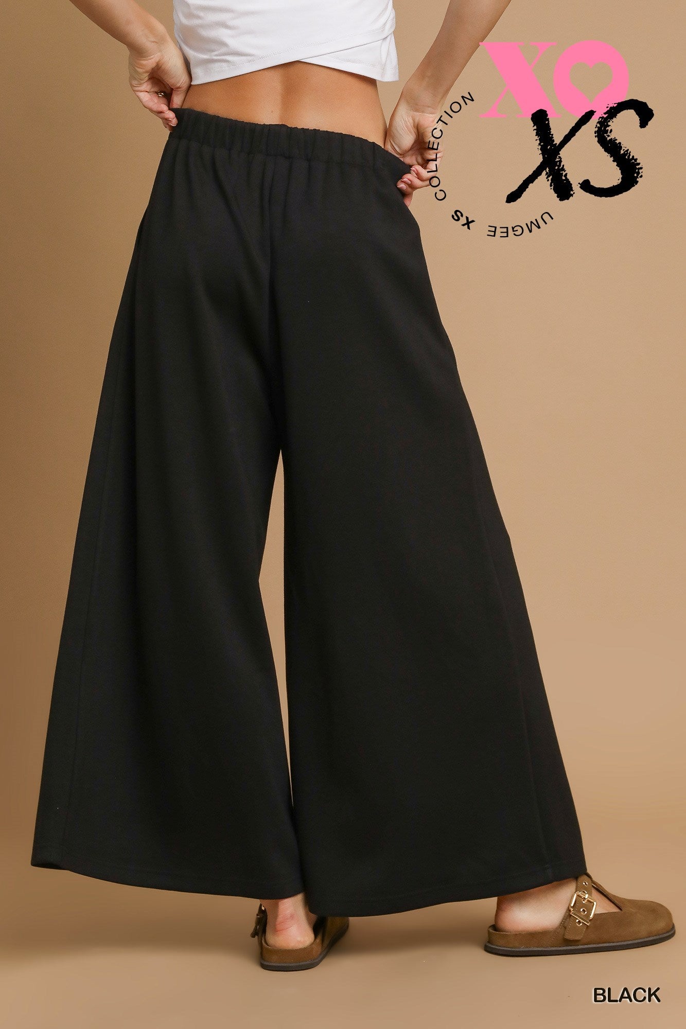 Wide Leg Lounge Pants with Pockets - Black