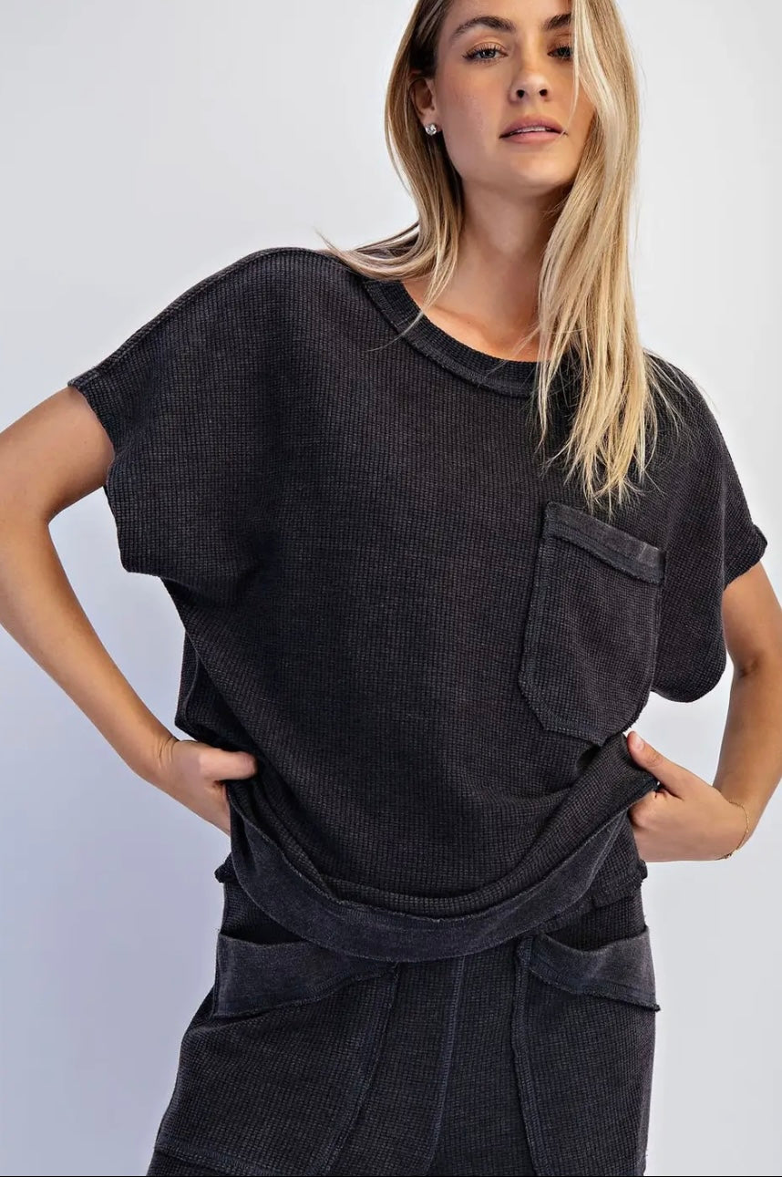 Honey Comb Short Sleeve: Black
