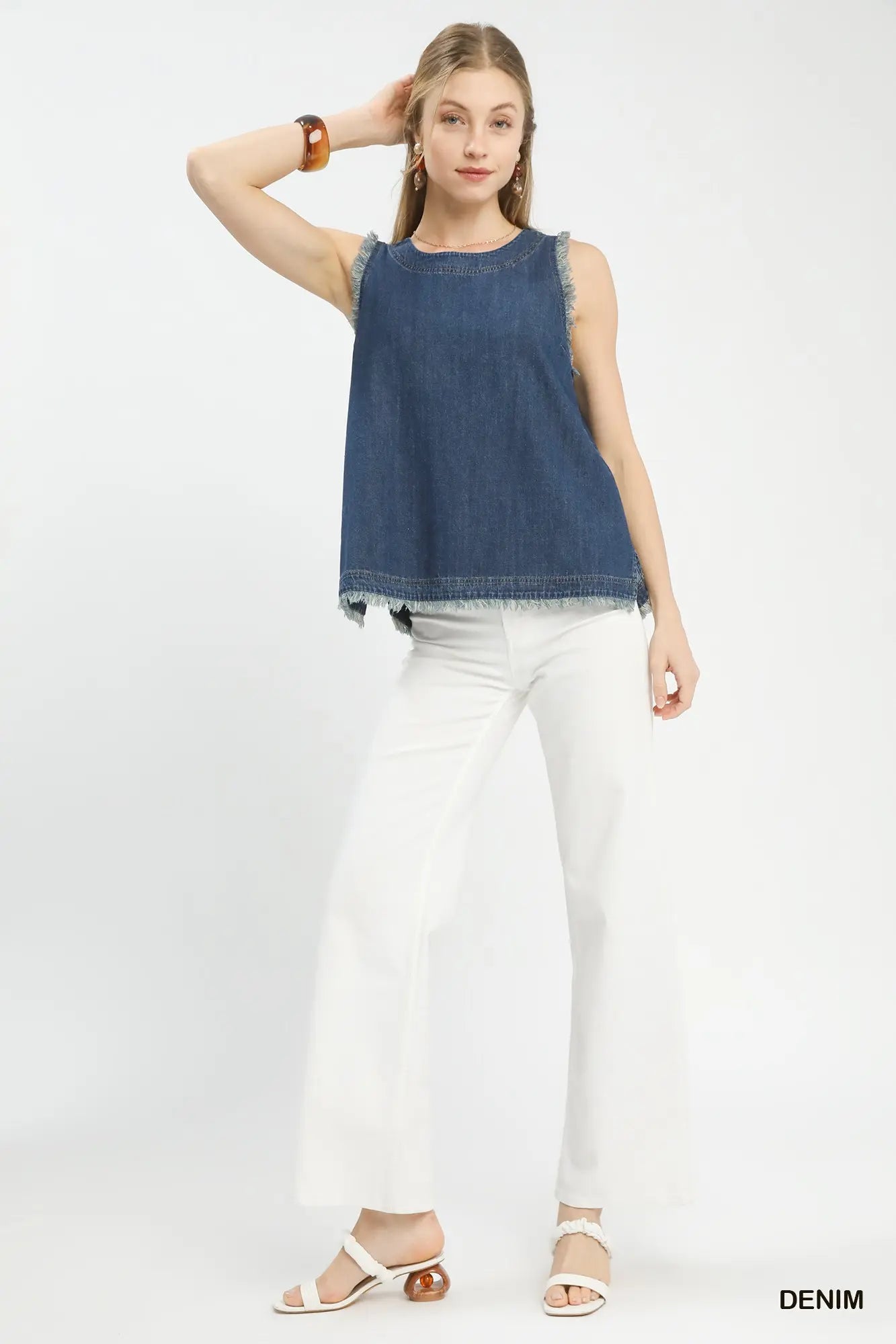 Denim Sleeveless Fringe Hem Top