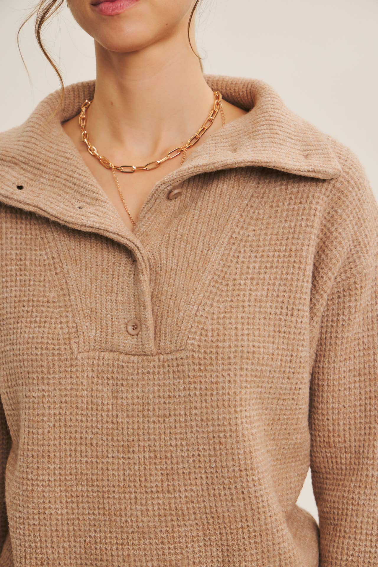 Essential Wool Waffle Knit Pullover - Toffee