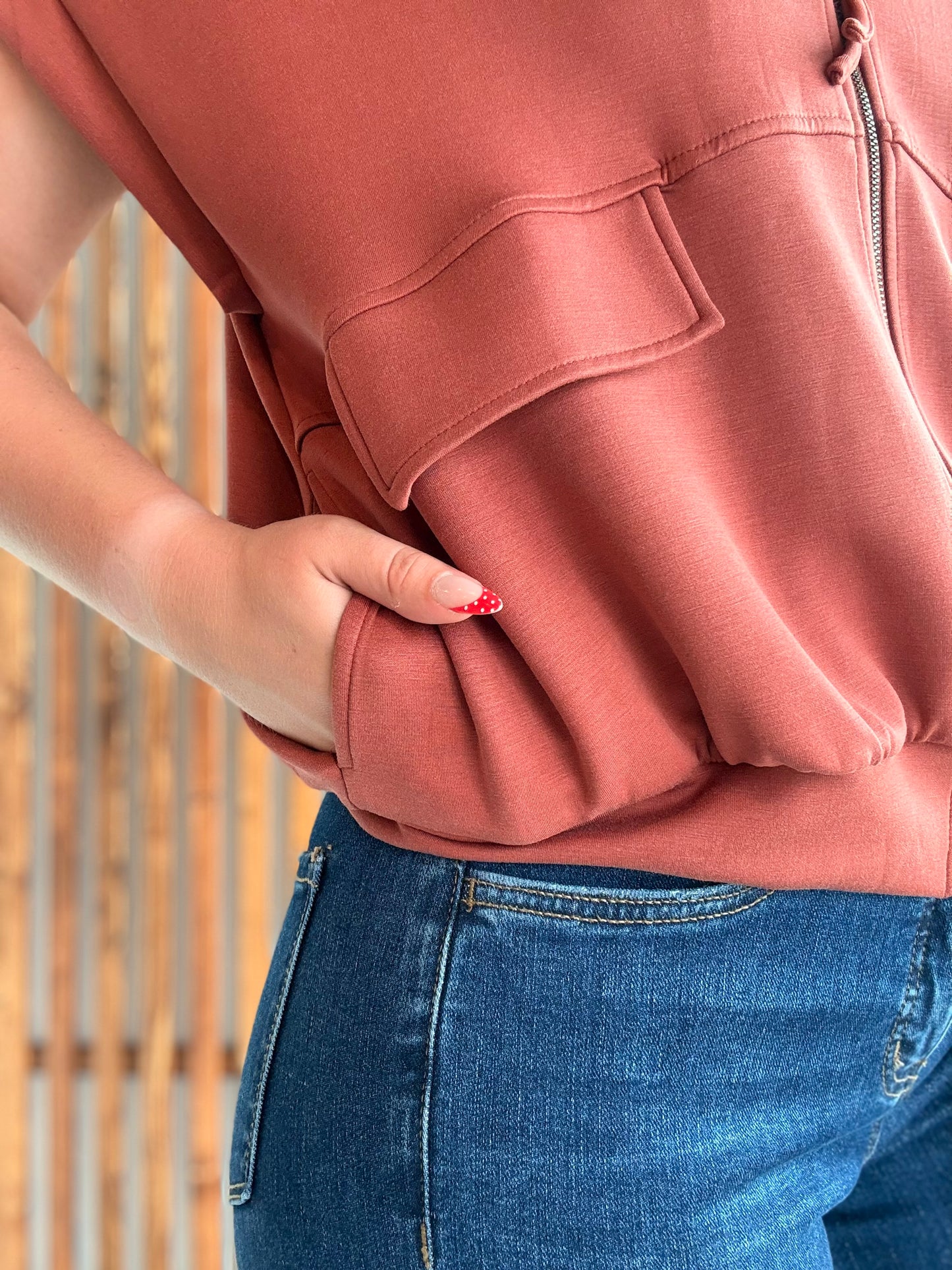 Buttery Soft Modal Flap SS Jacket: Terra Cotta