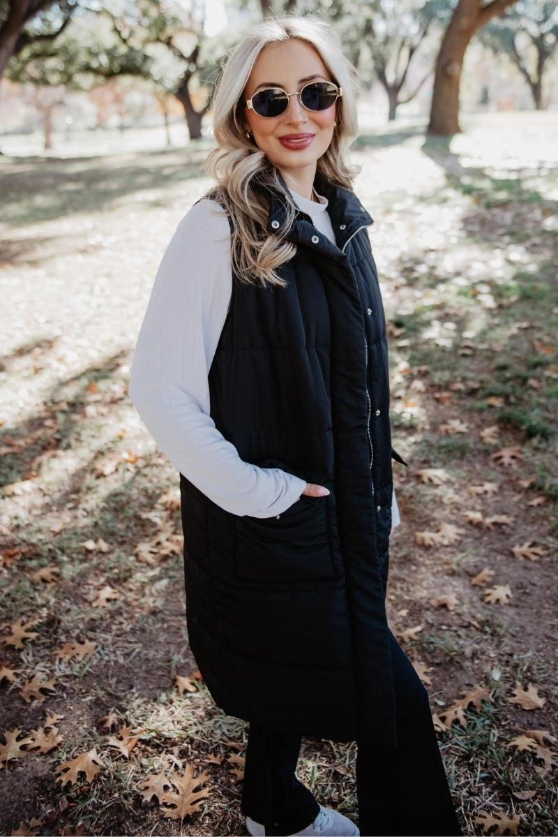 Black Long Quilted Puffer Vest